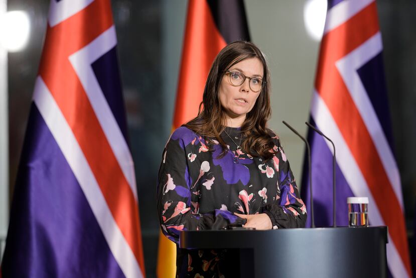 La primera ministra de Islandia, Katrin Jakobsdottir, habla a los medios en Berlín, Alemania, el miércoles 25 de enero de 2023.