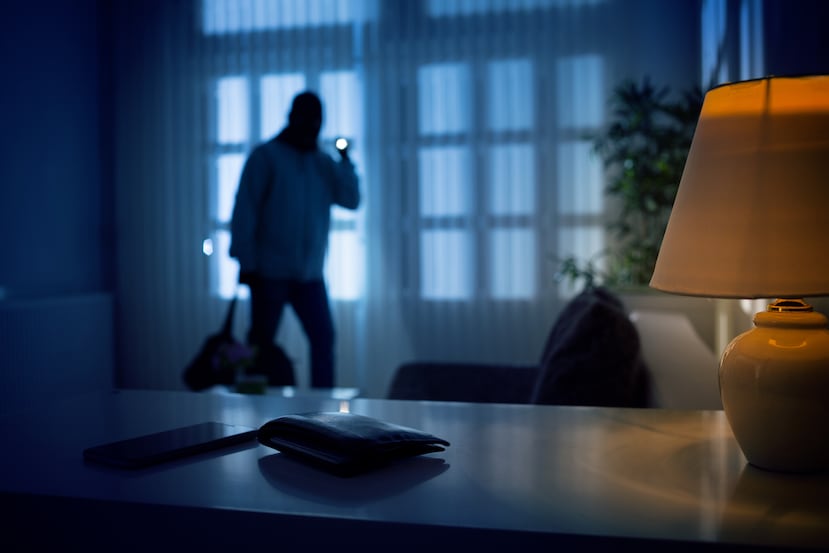Un pillo robando en una casa.