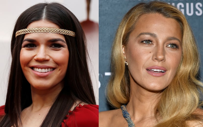 La actriz América Ferrara, a la izquierda, apoyó abiertamente a su amiga y colega Blake Lively.