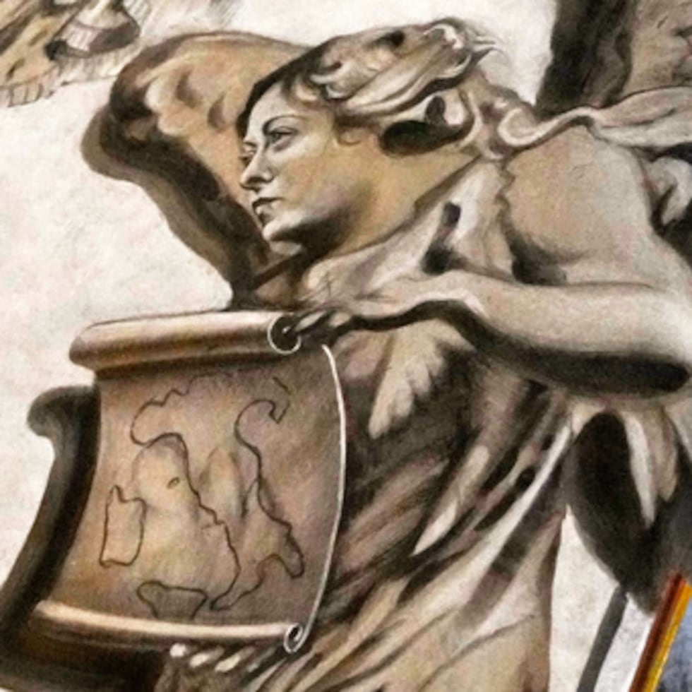 Un detalle de un fresco en el interior de la Basílica de San Lorenzo in Lucina, en Roma, muestra un querubín con un asombroso parecido a la primera ministra Giorgia Meloni, el domingo 1 de febrero de 2026. (AP Photo/Gregorio Borgia)