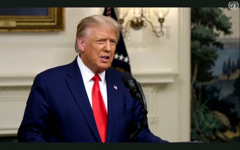El presidente de Estados Unidos, Donald Trump, ofrece un mensaje durante la sesión 75 de la Asamblea General de la ONU.
