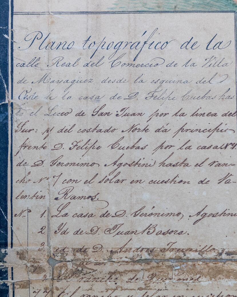 Detalle descriptivo de un plano de Mayagüez realizado en 1839, dos años antes del incendio.