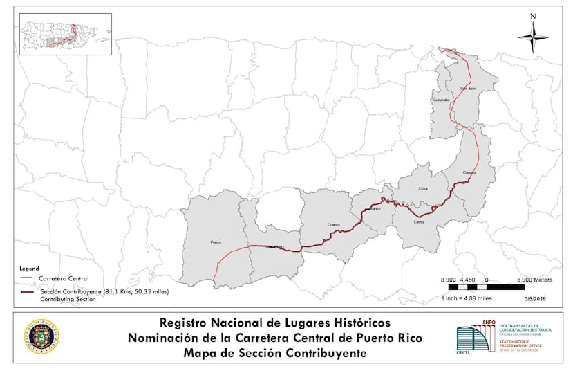 La construcción de la Carretera Central, hoy conocida como PR-1, que discurre desde San Juan hasta Ponce, se realizó entre 1846 y 1886.
