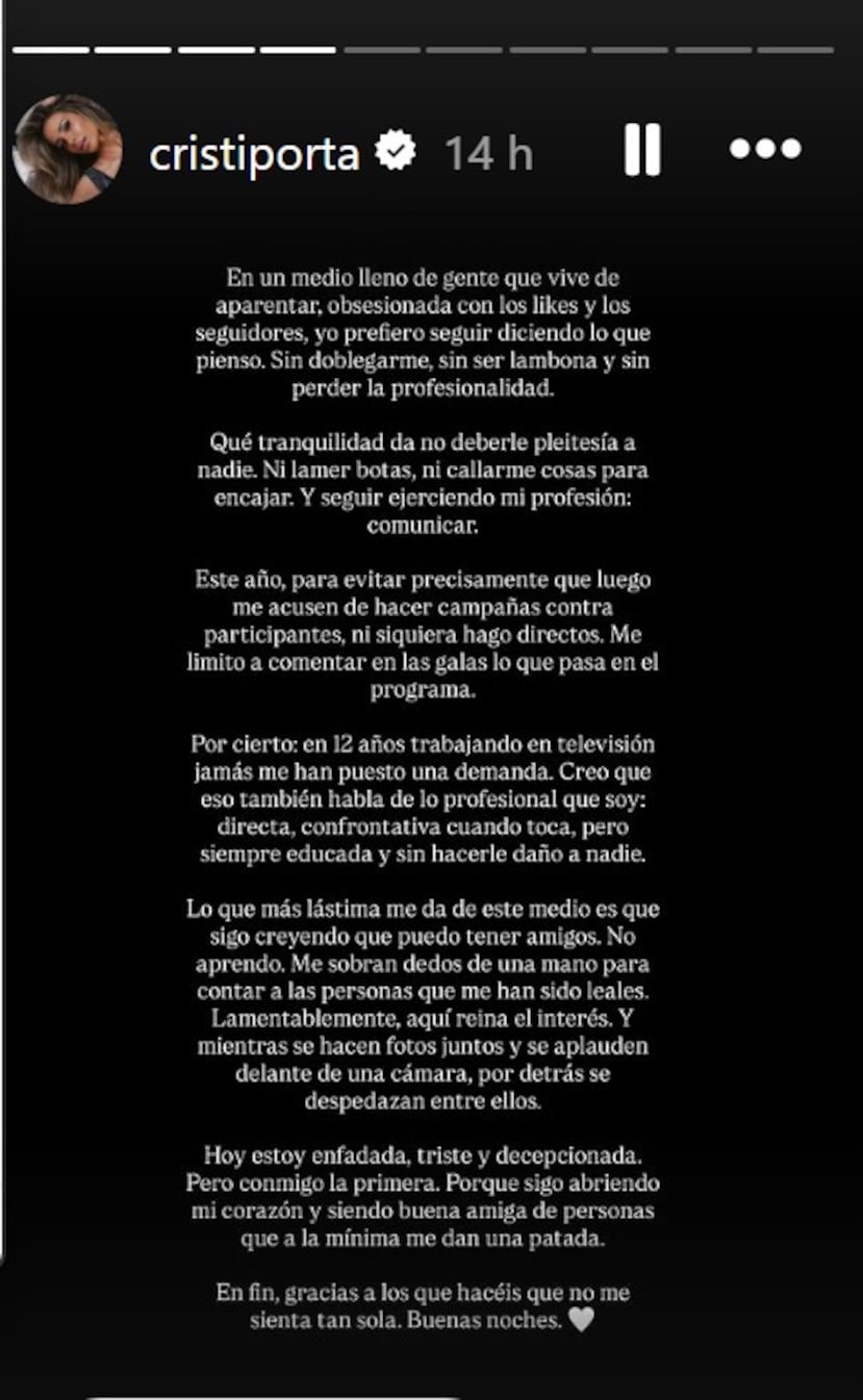 Comunicado de Cristina Porta tras pleito con Celinee Santos.