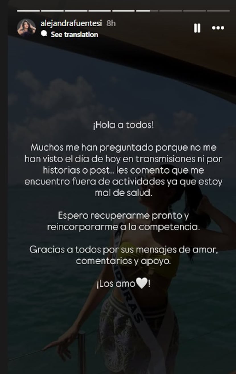 Mensaje publicado por Miss Honduras.