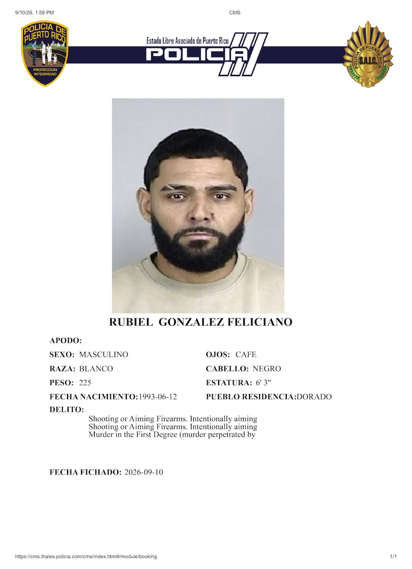 Contra Rubiel González Feliciano, de 33 años y residente en Dorado, pesan cargos de asesinato en primer grado y violaciones a la Ley de Armas.