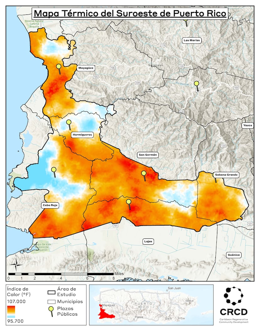 El mapa permite visualizar cómo varían las temperaturas entre barrios y municipios.