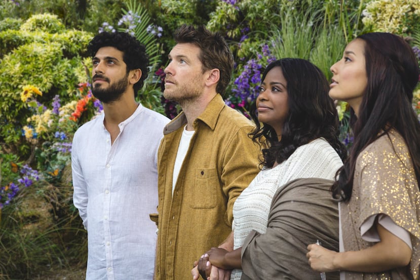 La película "The Shack" cuenta con las actuaciones de, izquierda a derecha, Avraham Aviv Alush, Sam Worthington, Octavia Spencer y Sumire.