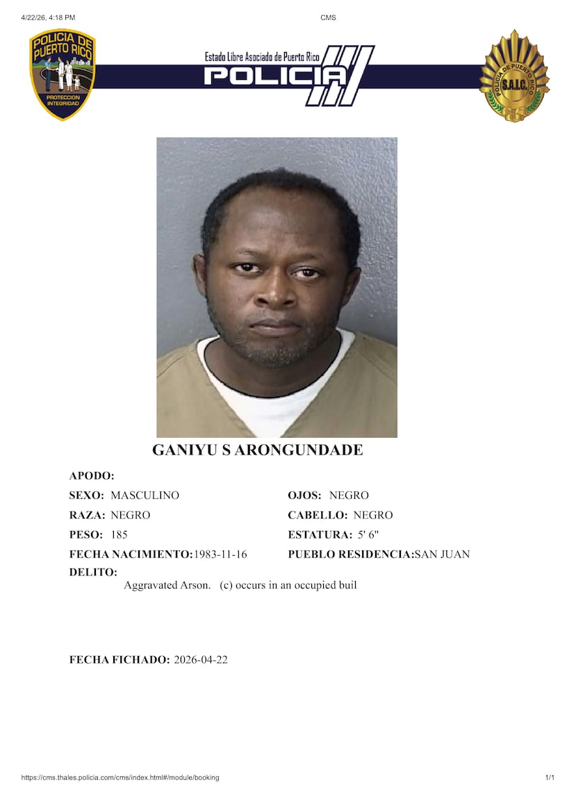 Contra Ganiyu S. Arongundade, de 42 años, pesa un cargo de incendio agravado, radicado por fiscal Luis R. Carrau.