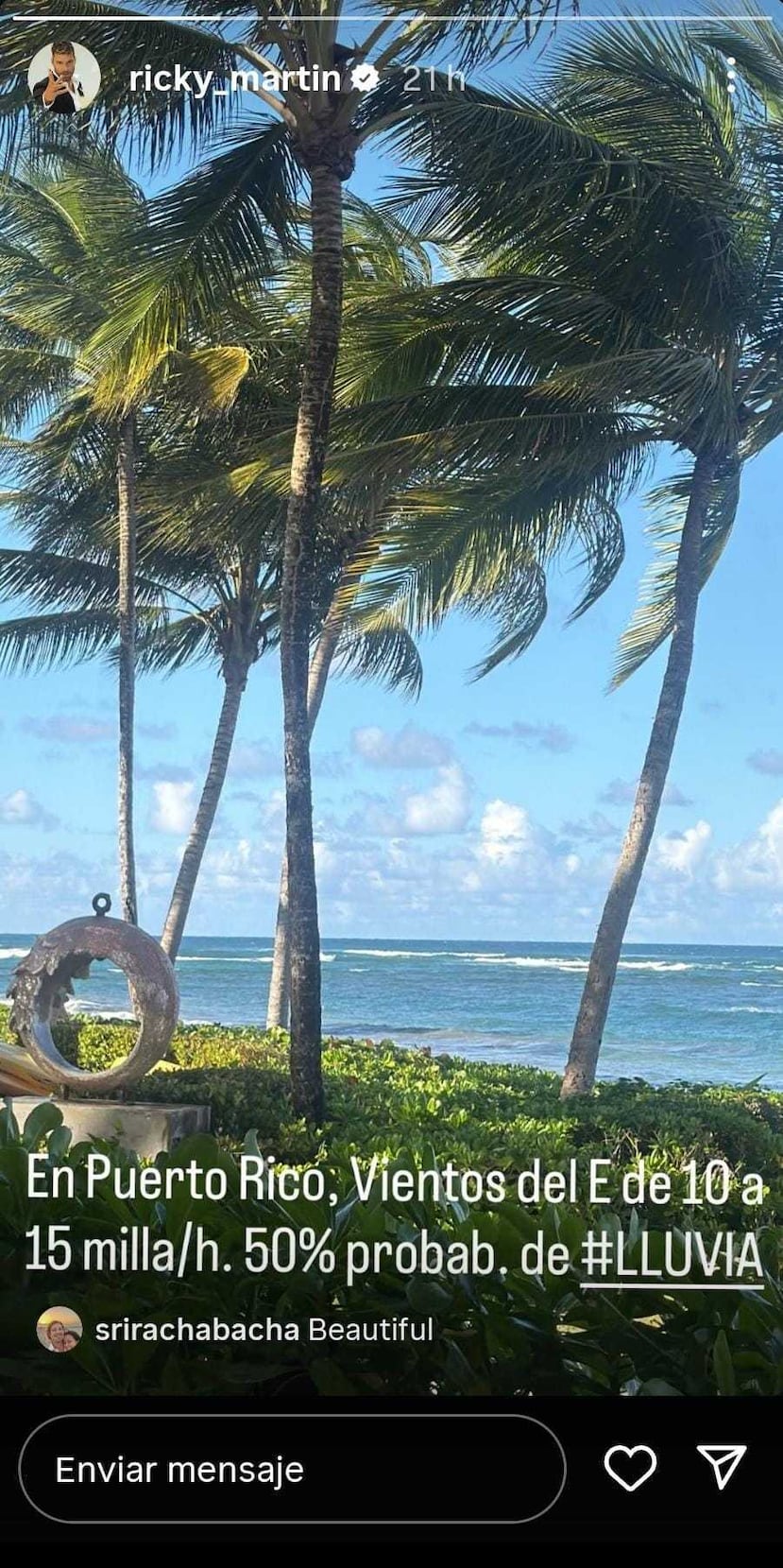 Post en Instagram de Ricky Martin el 13 de enero de 2026.