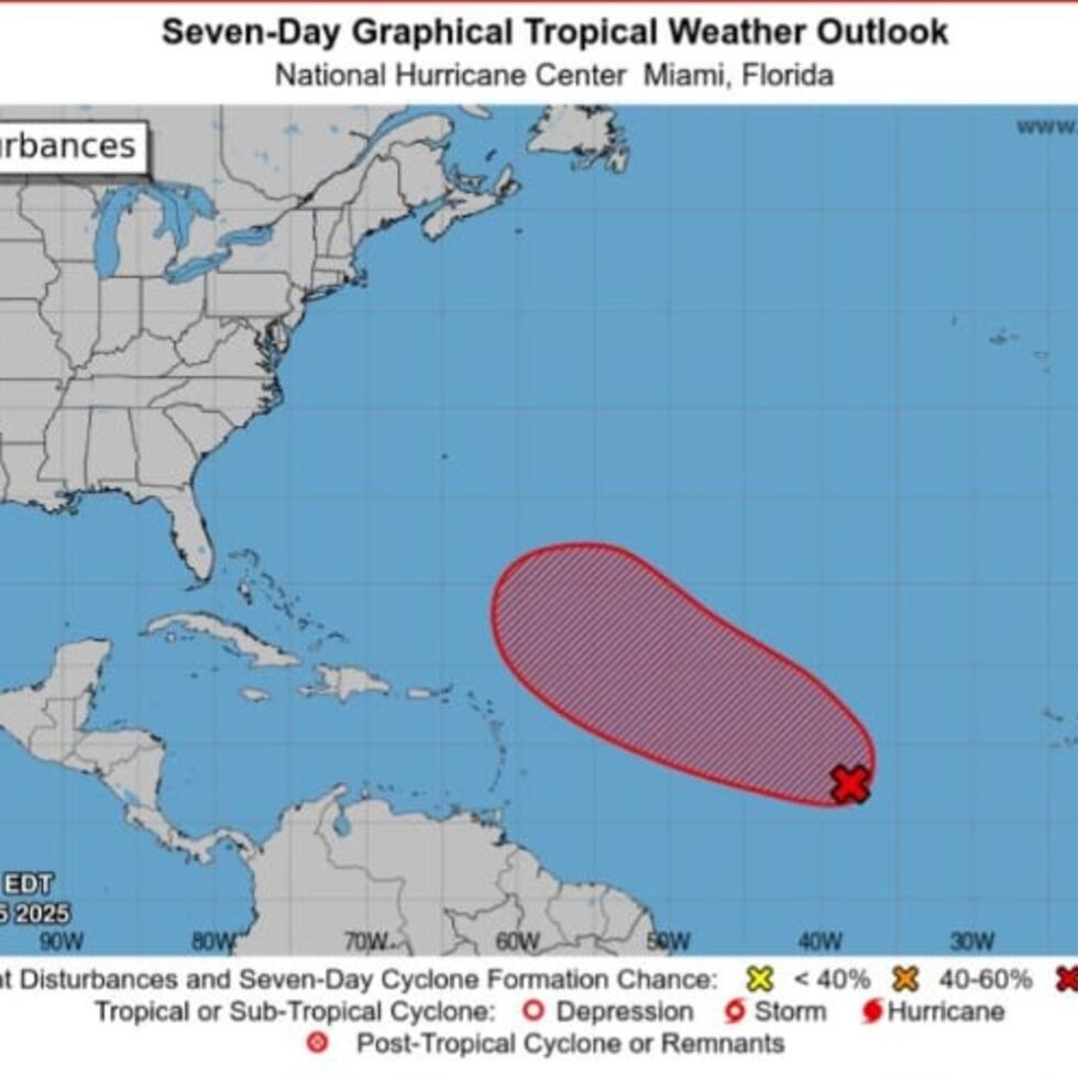 The disturbance in the Atlantic Ocean has an 80% probability of forming in the next seven days.