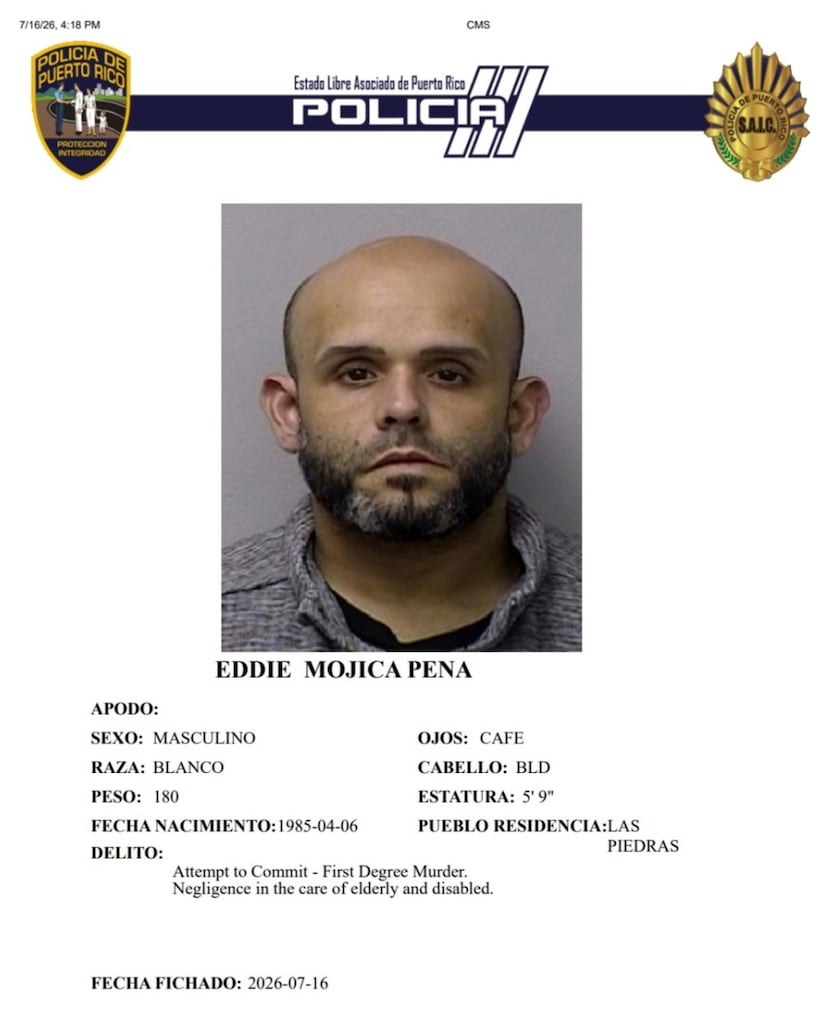 Eddie Mojica Peña, enfrenta cargos por tentativa de asesinato y maltrato a una persona de edad avanzada.