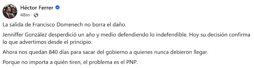 Héctor Ferrer Santiago reacciona a salida de Francisco Domenech e Itza García