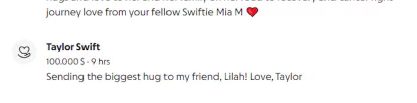 Mensaje de Taylor Swift a una fan.