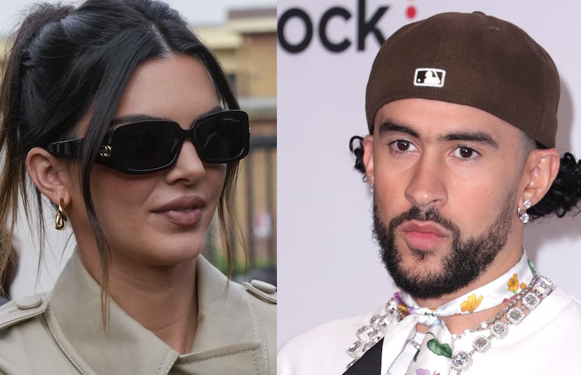 Bad Bunny, a la izquierda, estuvo presente, junto a Kendall Jenner, a la derecha, en el concierto que ofreció el mexicano Luis Miguel en el Madison Square Garden de Nueva York.