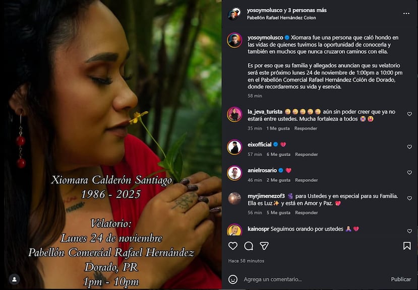 Publicación de Jorge Pabón "Molusco" sobre las exequias de Xiomara Calderón.