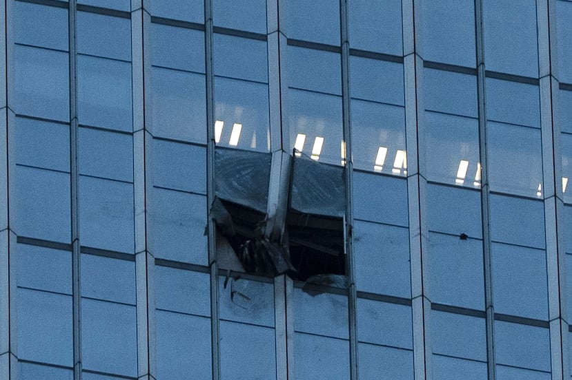 The surface of the Citic Tower also known as Zun Tower is damaged in Beijing,, Friday, June 26, 2026. (AP Photo/Han Guan Ng)