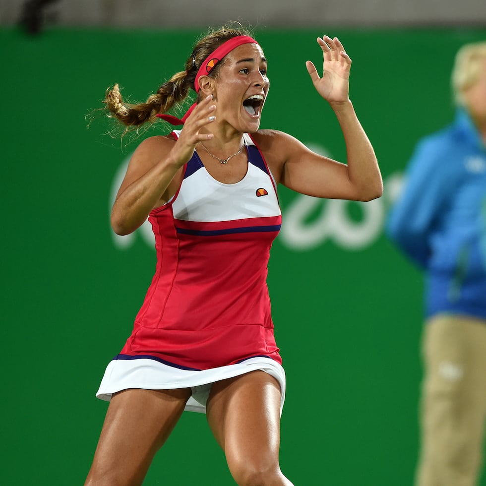 La reacción de Mónica Puig al producirse el último punto en la victoria ante la alemana Angelique Kerber en la final de Río 2016.
