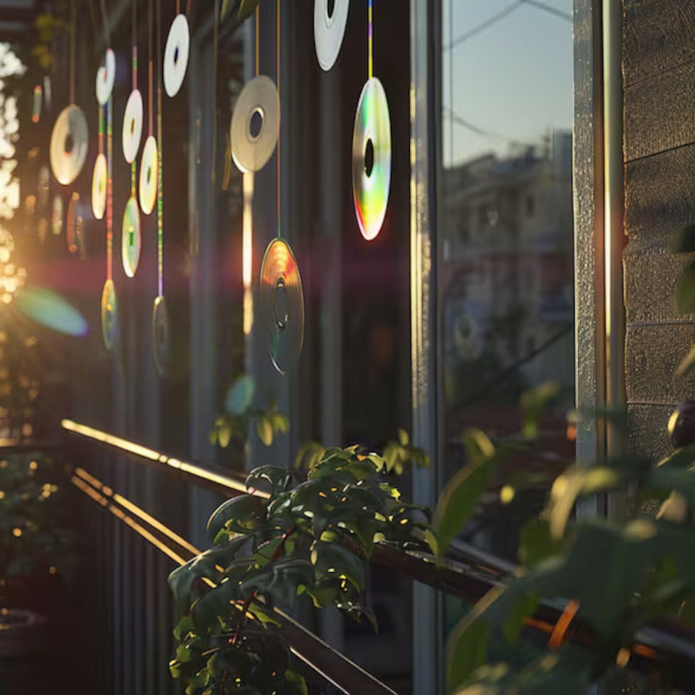 En muchas ciudades es cada vez más común ver balcones adornados con discos compactos (CD) que cuelgan y giran con el vaivén del viento.