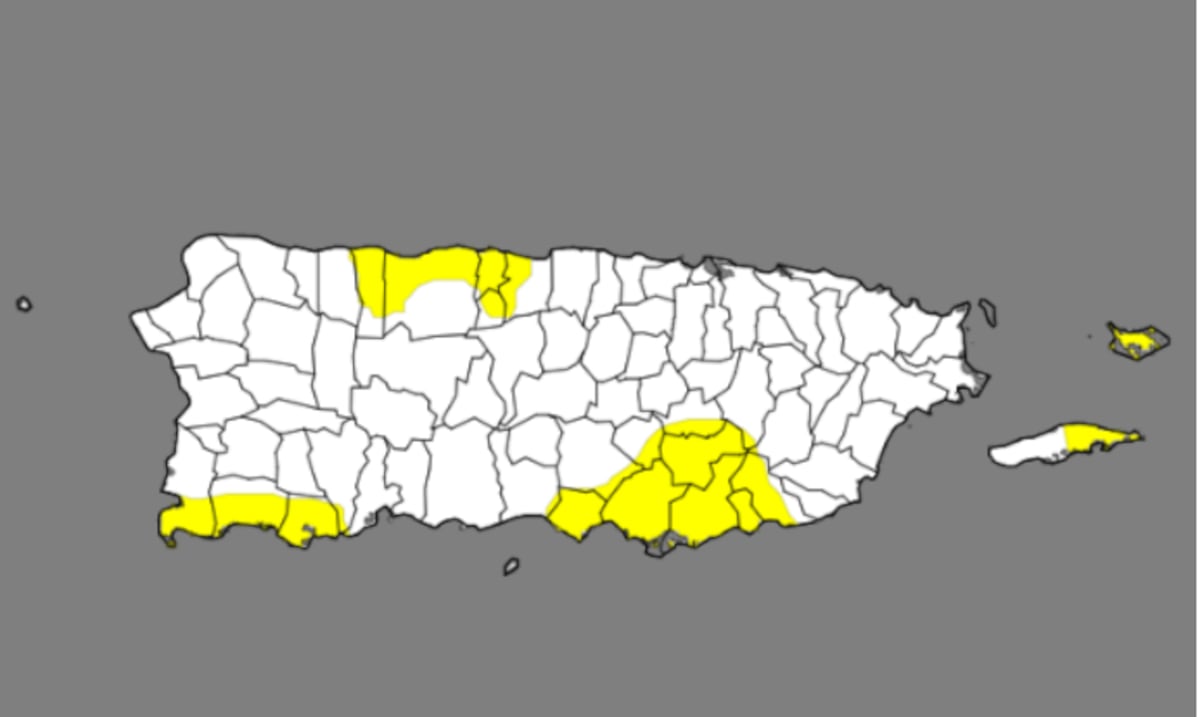 ¿Cuáles municipios de Puerto Rico reflejan condiciones atípicamente secas?