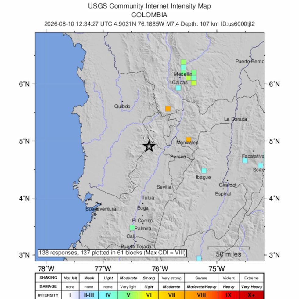 Un temblor de magnitud 7.4 sacudió este lunes gran parte de Colombia, sin que de momento se haya informado de víctimas o daños, según el Servicio Geológico Colombiano (SGC).