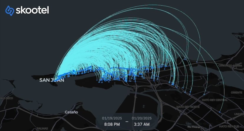 Visualización todos los viajes realizados en vehículos de Skootel durante las Fiestas de la Calle San Sebastián 2025.
