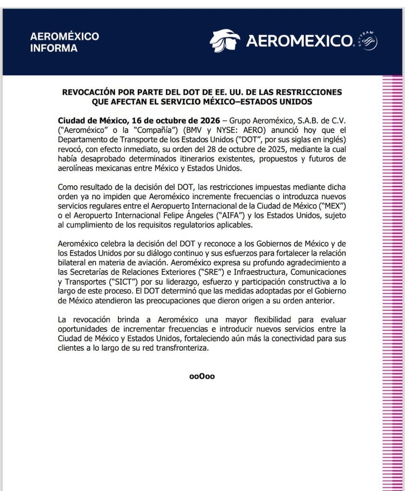 Declaraciones escritas de Aeroméxico.