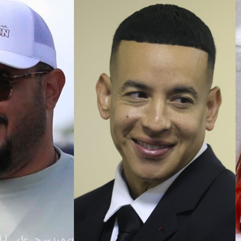 La demanda radicada por los abogados de Daddy Yankee (centro) incluyen a Rafael "Raphy" Pina Nieves (izq.), y la exesposa del artista, Mireddys González Castellanos, a la derecha.