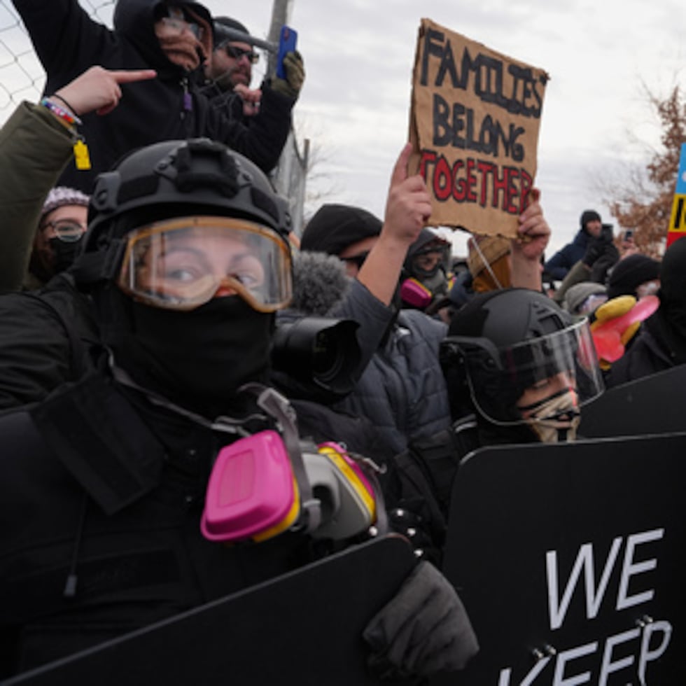 Manifestación contra Jake Lang el sábado 7 de febrero de 2026, en Minneapolis.