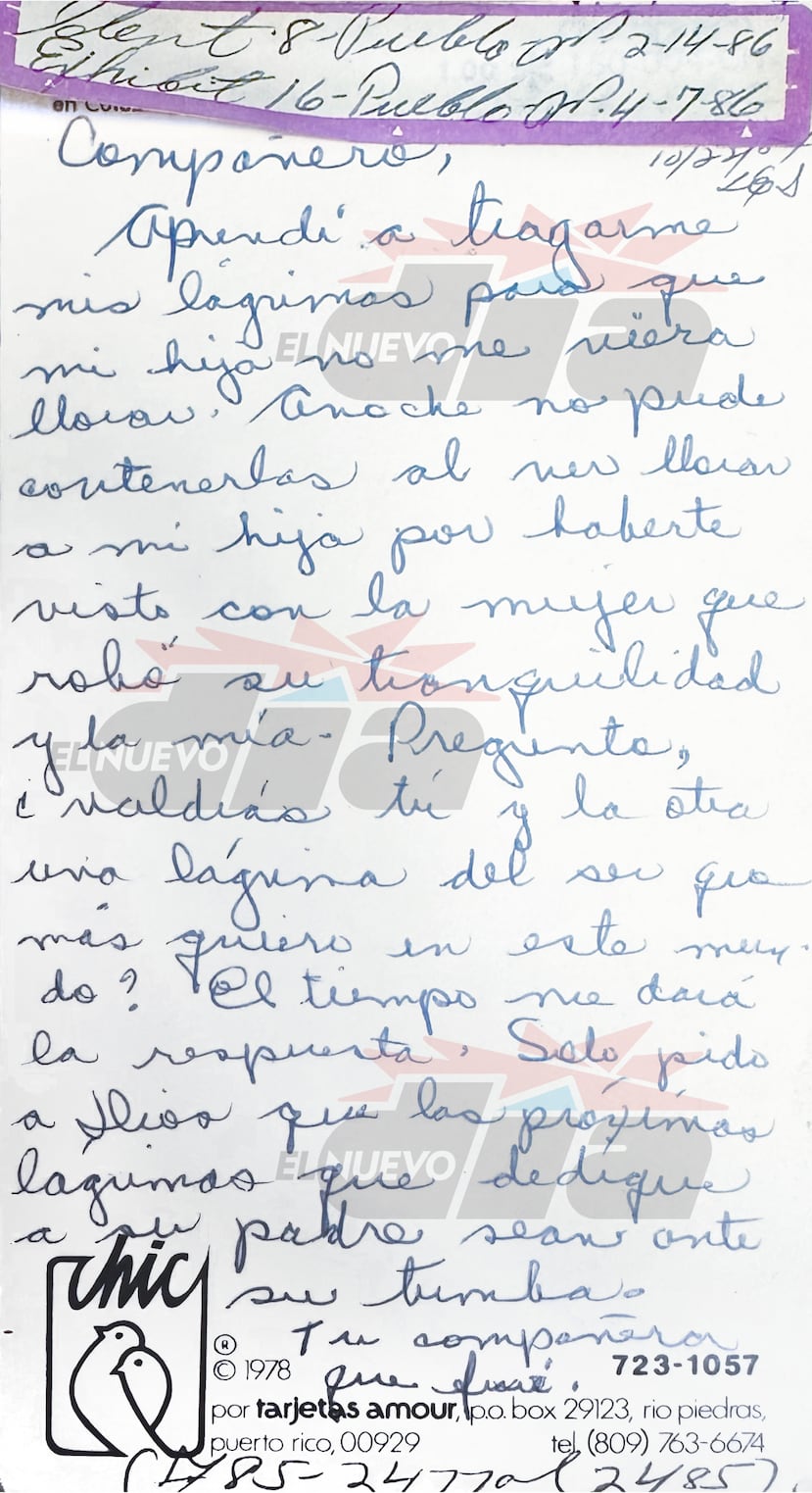 La carta atribuida a Lydia Echevarría permanece bajo custodia de la Oficina de Administración de los Tribunales, resguardada en el archivo general entre otros documentos judiciales, constató El Nuevo Día.