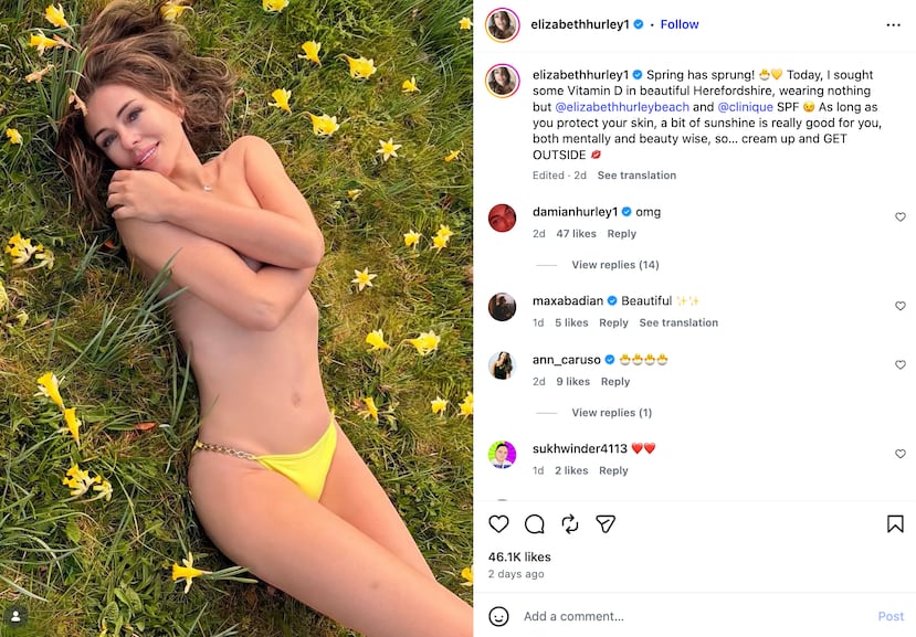 Publicación de Elizabeth Hurley.