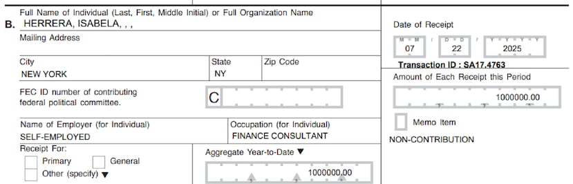 Isabela Herrera, hija del convicto banquero venezolano Julio Herrera Velutini, donó $1 millón a MAGA Inc.
