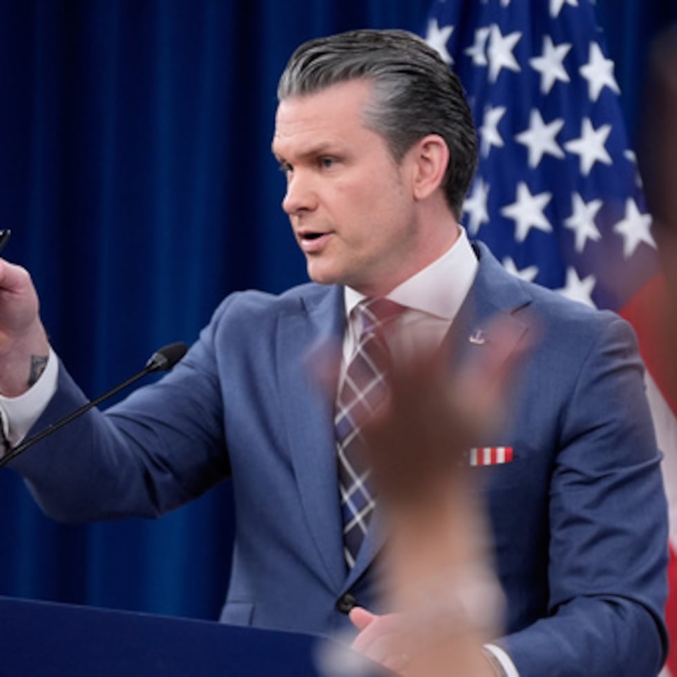 El secretario de Defensa estadounidense Pete Hegseth en conferencia de prensa en el Pentágono en Washington, el 19 de marzo del 2026. (AP foto/Manuel Balce Ceneta)