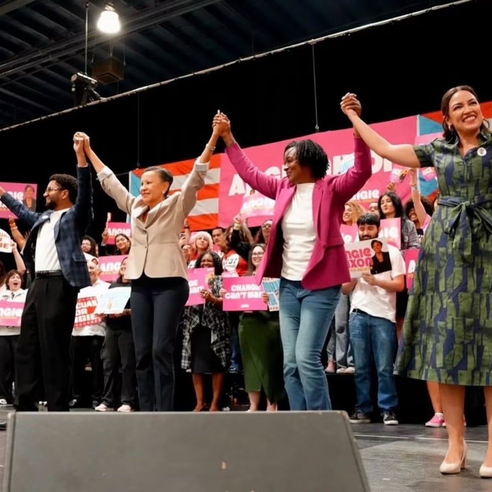 Los congresistas Alexandria Ocasio Cortez, Nydia Velázquez y Maxwell Frost hicieron campaña en Kissimmee por Angie Nixon, candidata demócrata al Senado federal.