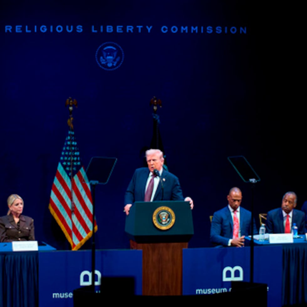 El presidente de Estados Unidos, Donald Trump, habla ante la Comisión de Libertad Religiosa de la Casa Blanca en un evento realizado en el Museo de la Biblia, el 8 de septiembre de 2025, en Washington. (AP Foto/Evan Vucci, Archivo)