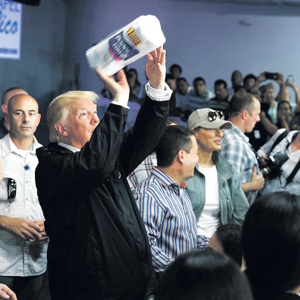 The image of President Donald Trump throwing paper towel rolls to Puerto Rican victims, as if it were a basketball, traveled the world and was part of the 2020 campaign.