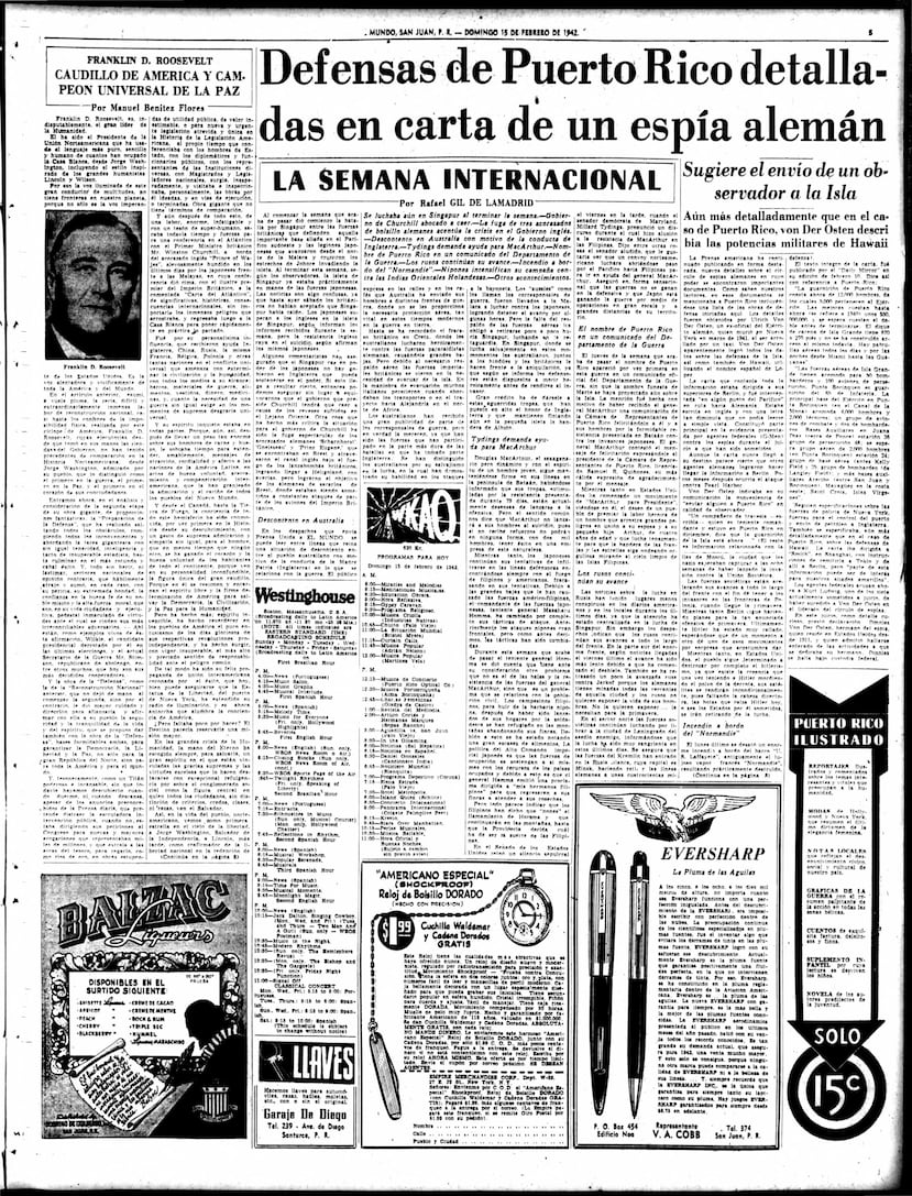 Página 5 de la edición del periodico El Mundo del domingo, 15 de febrero de 1942.