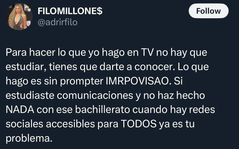 Adriana Filomeno Responds to Wapa Criticism Adriana Filomeno X Post