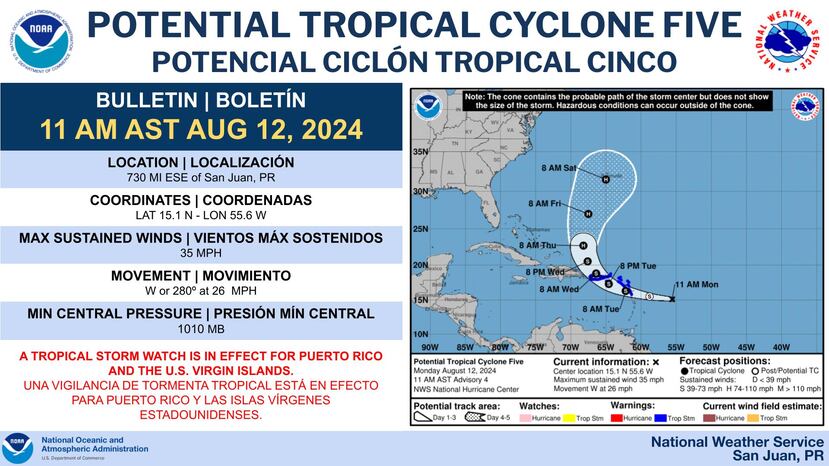 Algunos detalles del PTC5 compartidos por el Servicio Nacional de Meteorología.