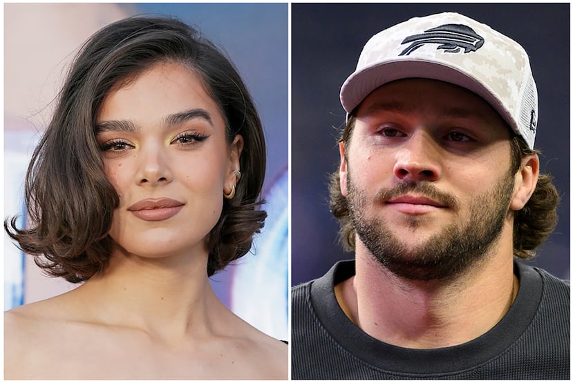Esta combinación de fotos muestra a la actriz Hailee Steinfeld el 30 de octubre de 2024 en Los Ángeles y al quarterback de los Bills de Buffalo Josh Allen el 10 de noviembre de 2024 en Indianápolis.