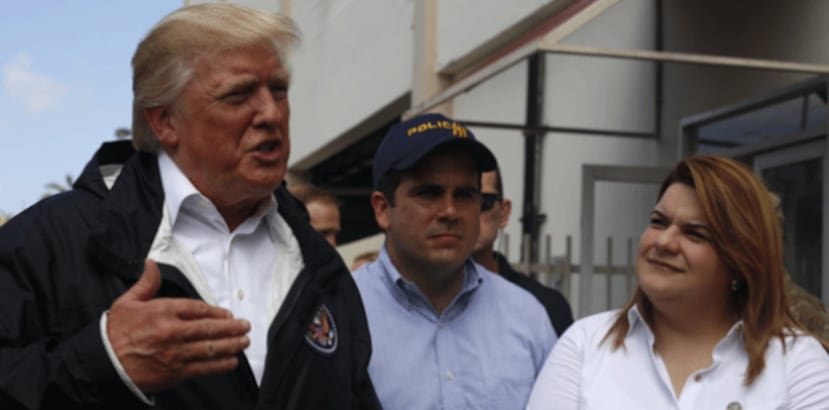 En la foto, Donald Trump, Ricardo Rosselló y Jenniffer González durante la visita del primero a la Isla. (EFE)