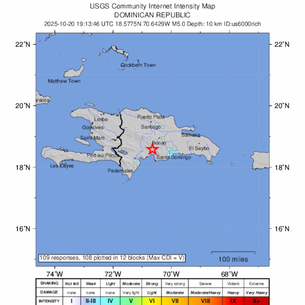 El temblor fue de magnitud 5.0 y de intensidad I.