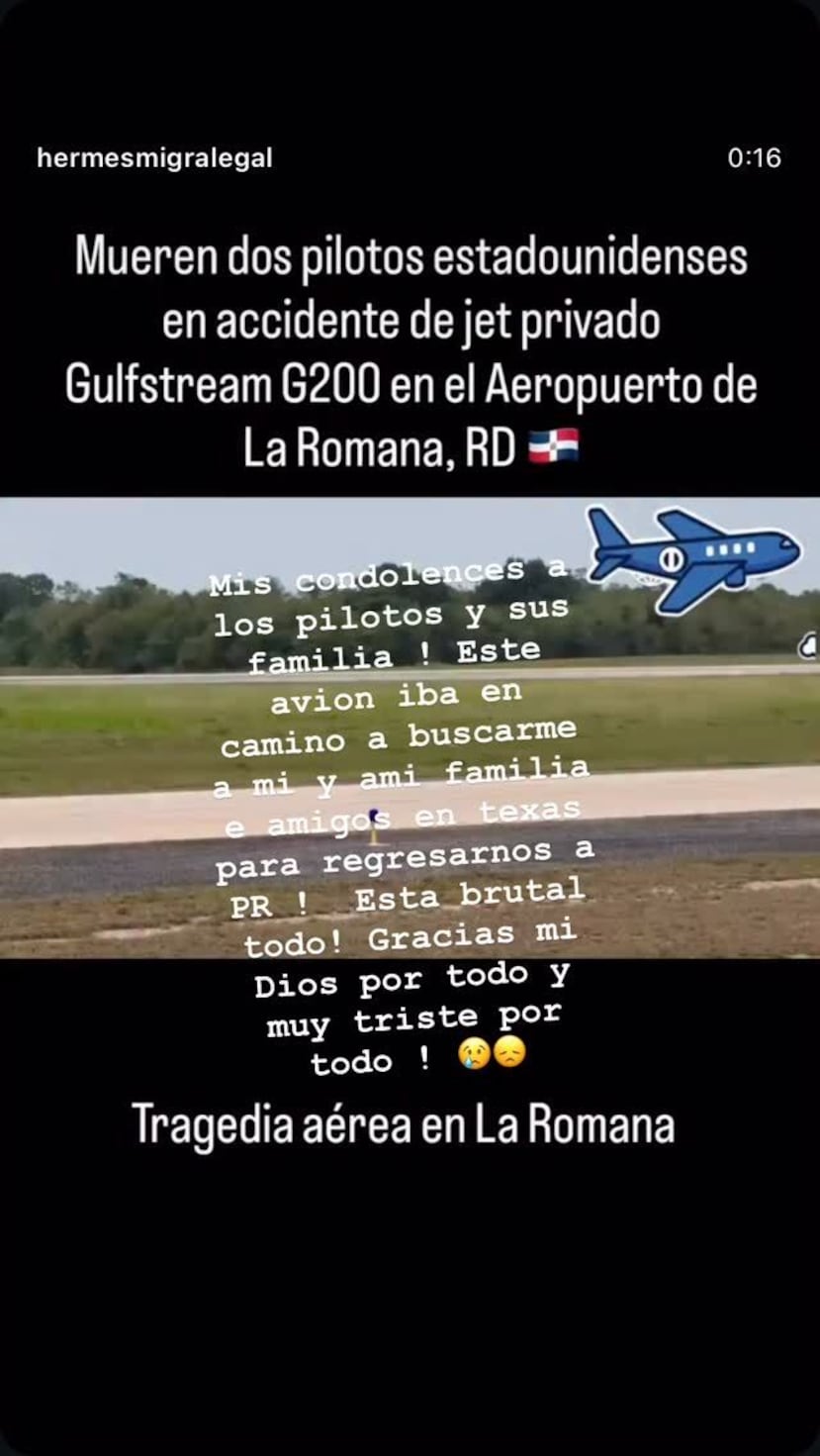 Este fue el mensaje que compartió Yadier Molina en sus historias de Instagram tras conocerse el accidente aéreo.