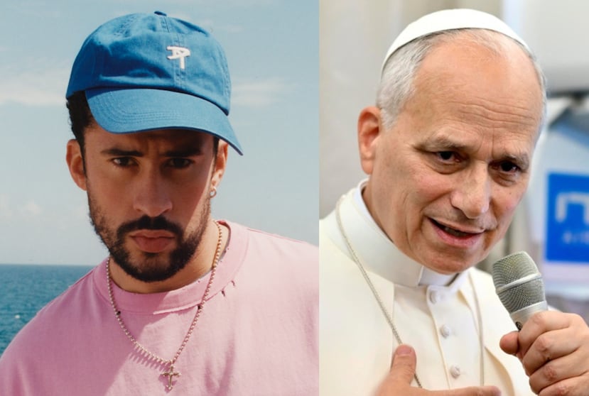 Bad Bunny, a la izquierda, y el papa León XIV, a la derecha, coincidirán en la ciudad de Madrid a principios de junio de 2026.