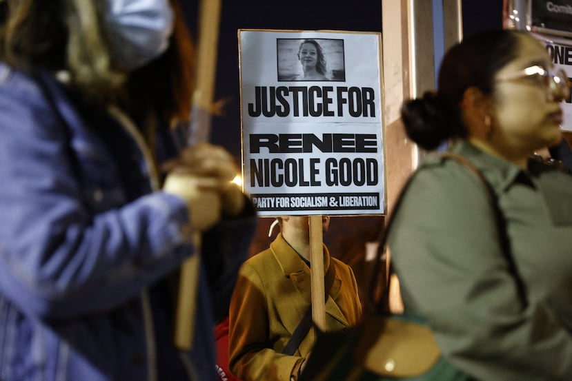 People protest in the Mission District in San Francisco on Wednesday, Jan. 7, 2026, after an Immigration and Customs Enforcement officer shot and killed Renee Nicole Good in Minneapolis. (Santiago Mejia/San Francisco Chronicle via AP)