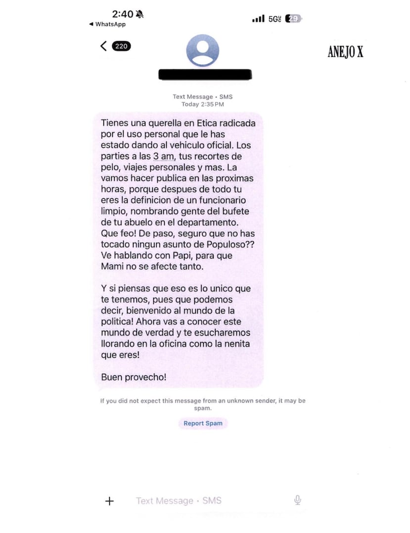 Alegados mensajes entre Sebastián Negrón Reichard y Francisco Domenech