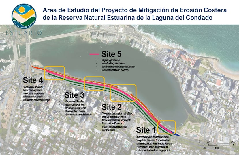 Estas son las áreas evaluadas por el Estuario de la Bahía de San Juan para atender el problema de erosión en la Laguna del Condado.