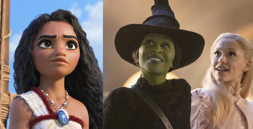 A la izquierda, la película "Moana 2" y, a la derecha, la película "Wicked".