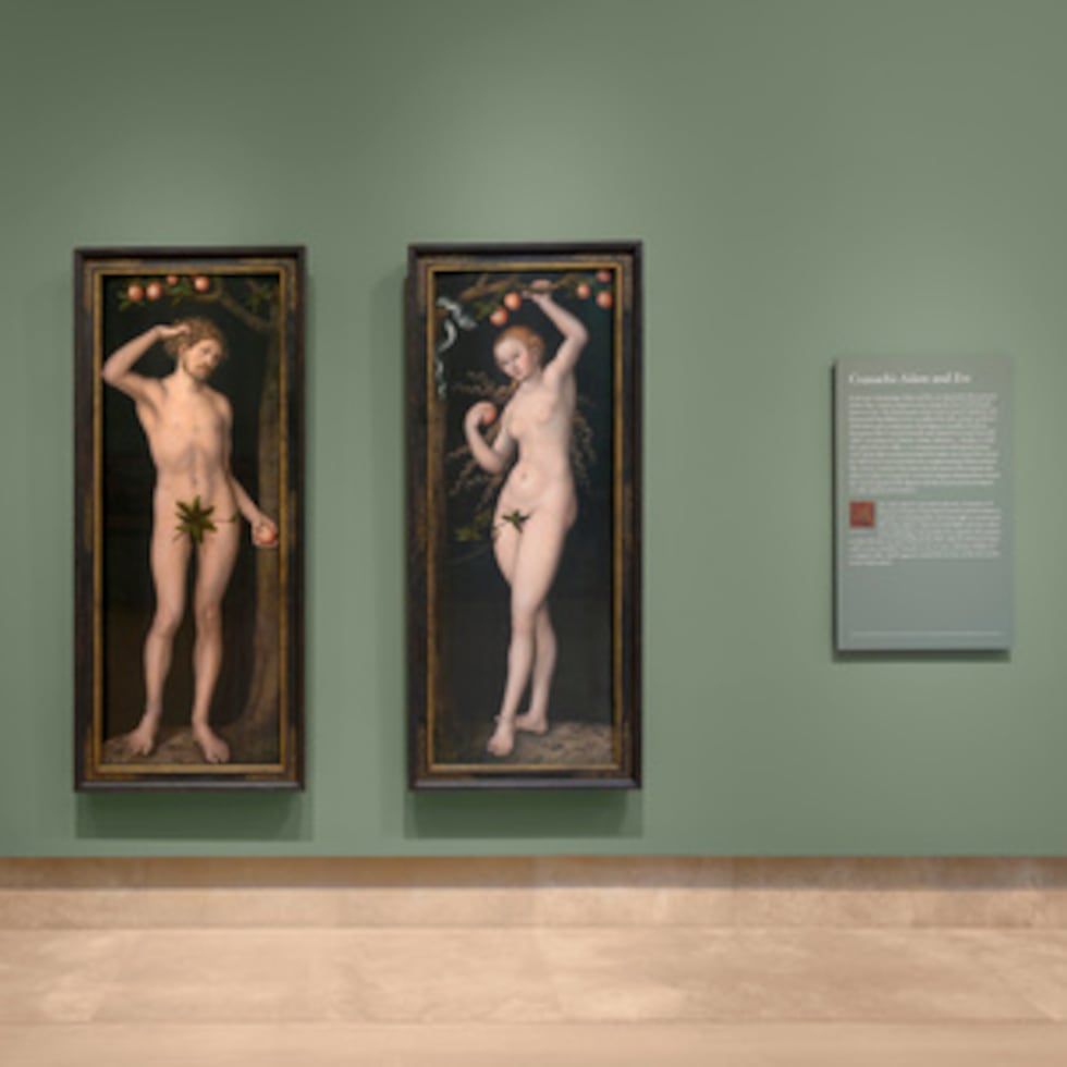 En esta fotografía sin fecha, facilitada por la Norton Simon Art Foundation el viernes 18 de septiembre de 2026, aparecen dos óleos, «Adán y Eva», pintados en 1530 por Lucas Cranach el Viejo, expuestos en el museo Norton Simon de Pasadena, California.