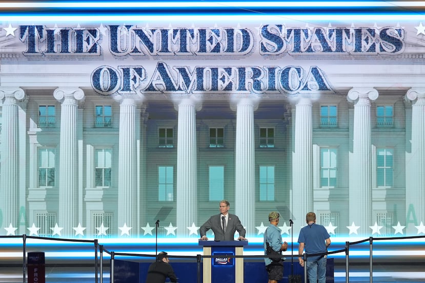 Treasury Secretary Scott Bessent stands at the podium for a rehearsal before the Republican convention Tuesday, Sept. 8, 2026, in Dallas. (AP Photo/Alex Brandon)